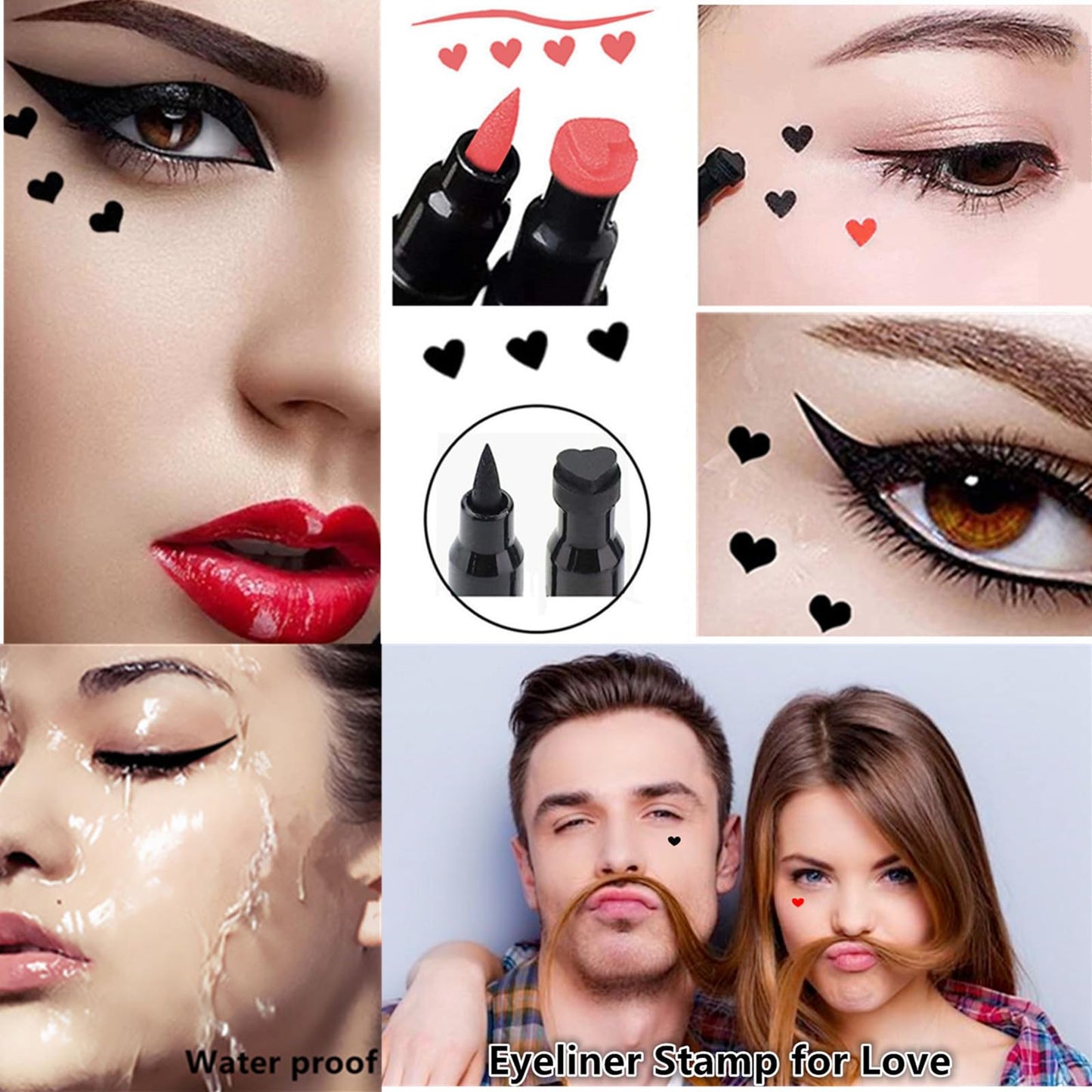 Go Ho 2 PCS Waterproof Liquid Eyeliner Stamps,Double-side Black&Red Smudge-proof Eye Liner,Heart Stamp Eyeliner for Halloween Costumes Beauty & Personal Care Go Ho