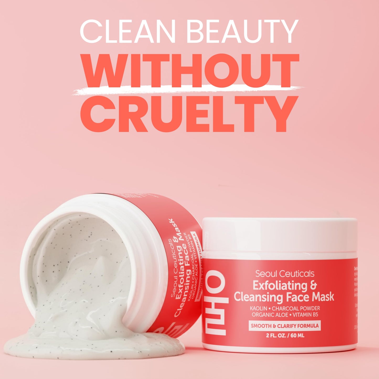 SeoulCeuticals Korean Face Scrub - Exfoliating Face Mask Skincare K Beauty Mask for Glass Skin - Kaolin Clay + Charcoal Cream Exfoliant Mask 2oz Beauty & Personal Care SeoulCeuticals