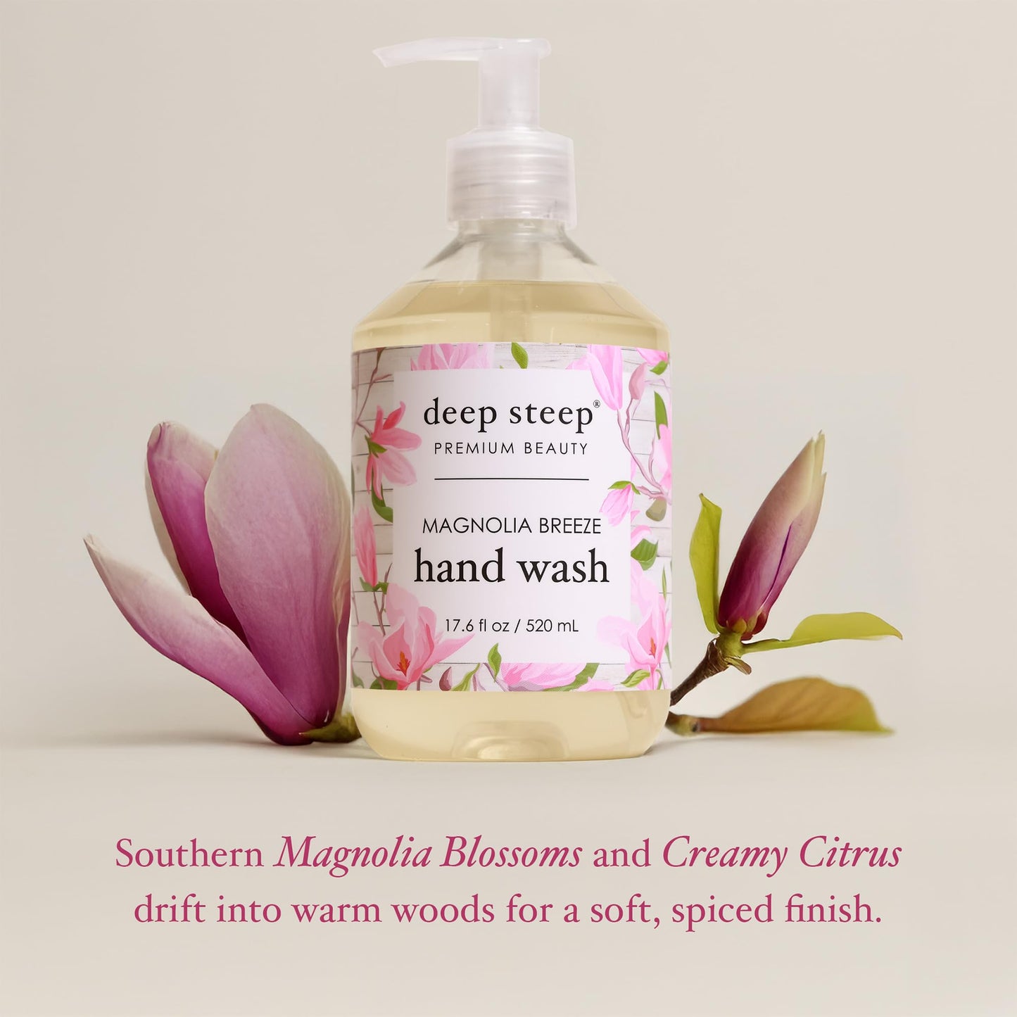 Deep Steep Liquid Hand Wash, Magnolia Breeze, 17.6 oz - Moisturizing Cleanser with Olive Oil, Aloe Vera, Glycerin & Hyaluronic Acid - Vegan, Clean Beauty & Personal Care Deep Steep