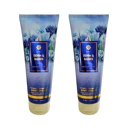 Bath & Body Works Body Cream, 8oz Each, Set of 2 - Aloe, Vitamin E, Shea (Denim Daisies) Beauty & Personal Care Bath & Body Works