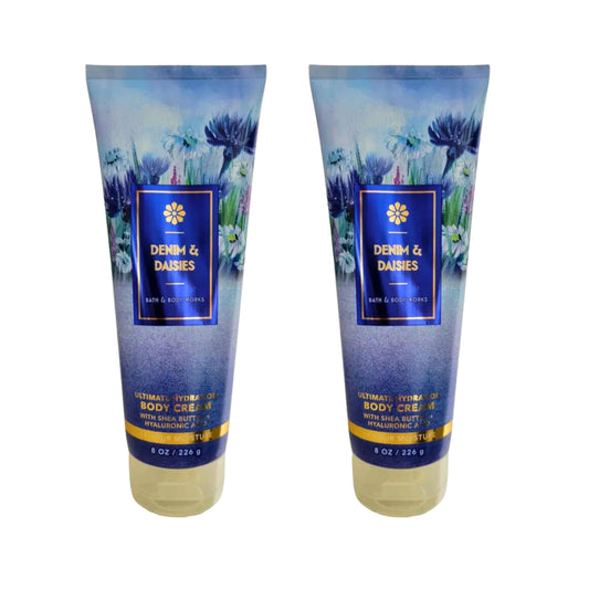 Bath & Body Works Body Cream, 8oz Each, Set of 2 - Aloe, Vitamin E, Shea (Denim Daisies) Beauty & Personal Care Bath & Body Works