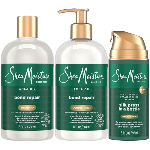 SheaMoisture Bond Repair Shampoo & Conditioner Set with Hair Strengthening Amla Oil + Prep Cream, Silk Press Hair Products for Frizz Control, Heat Beauty & Personal Care Shea Moisture