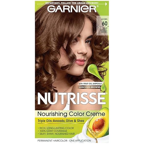 Garnier Nutrisse Nourishing Hair Color Creme 3 Packaging May Vary, 60 Light Natural Brown (Acorn) Beauty & Personal Care Garnier