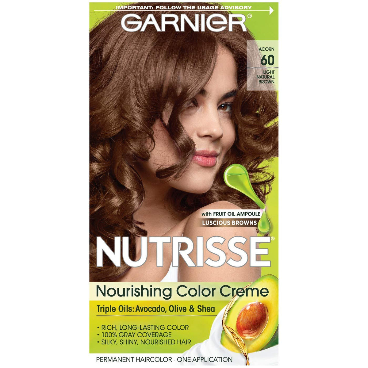 Garnier Nutrisse Nourishing Hair Color Creme 3 Packaging May Vary, 60 Light Natural Brown (Acorn) Beauty & Personal Care Garnier