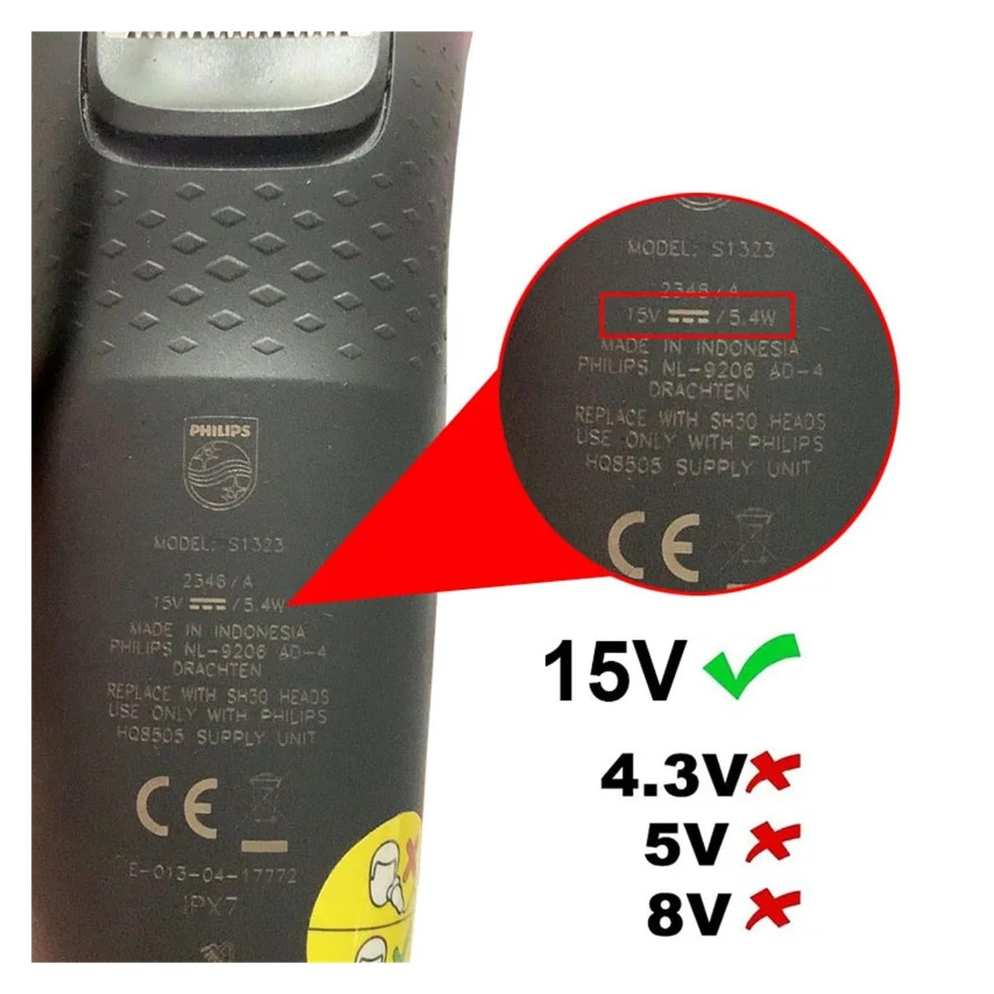 15V HQ8505 Razor Blade Charger?Compatible for Philips?Shaver Series 3000 5000 7000 9000 Power Supply Adapter Cord Not for 5V 4.3V 8V Shaver(US Plug) Beauty and Personal Care KNVZNWFF