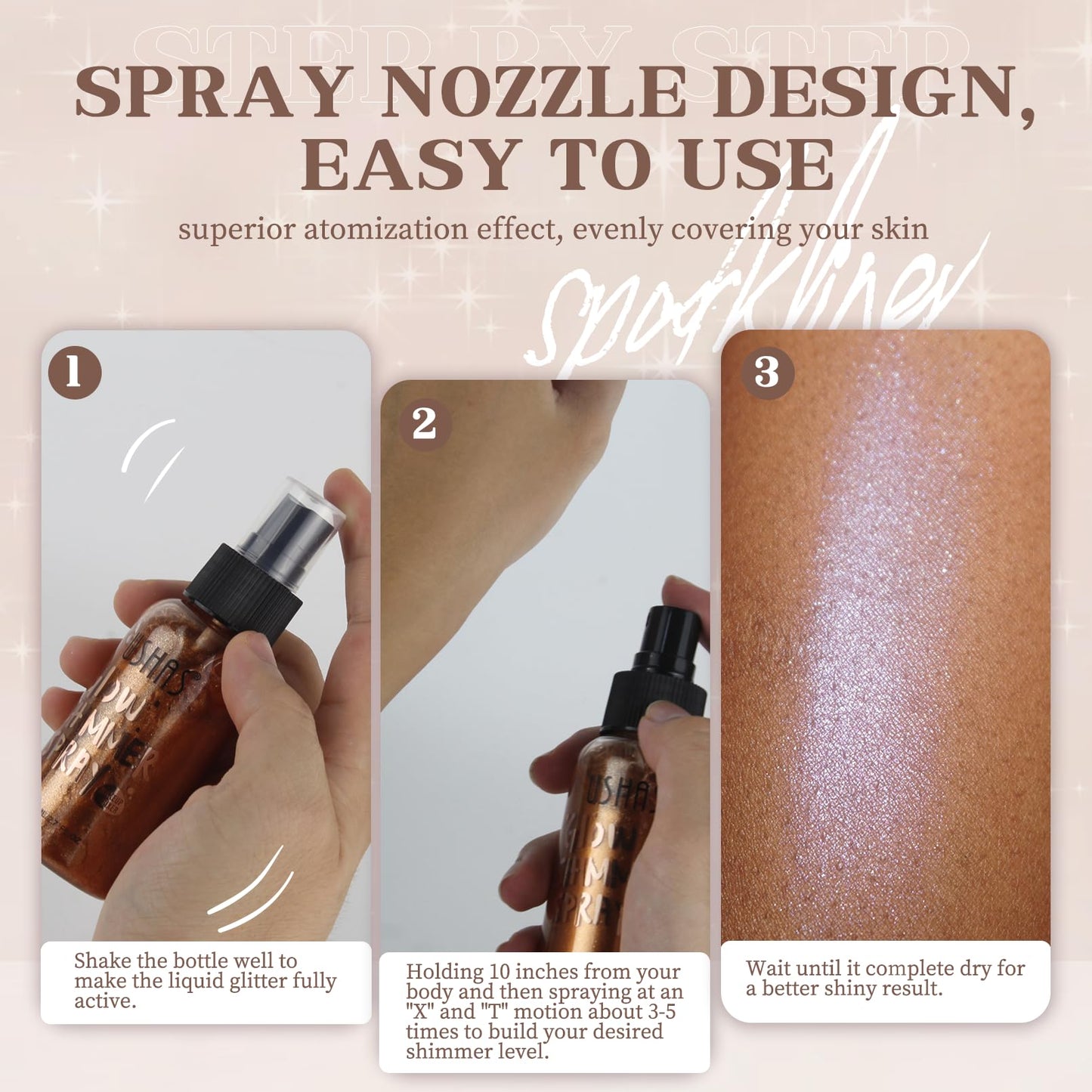 Body Glitter Spray, Body Shimmer Spray Quick Drying Body Glow Shimmer Long-Lasting Shiny Glitter Spray for Women Men for Party, Concert 2.6 Fl Oz Beauty & Personal Care BRIMFULITE