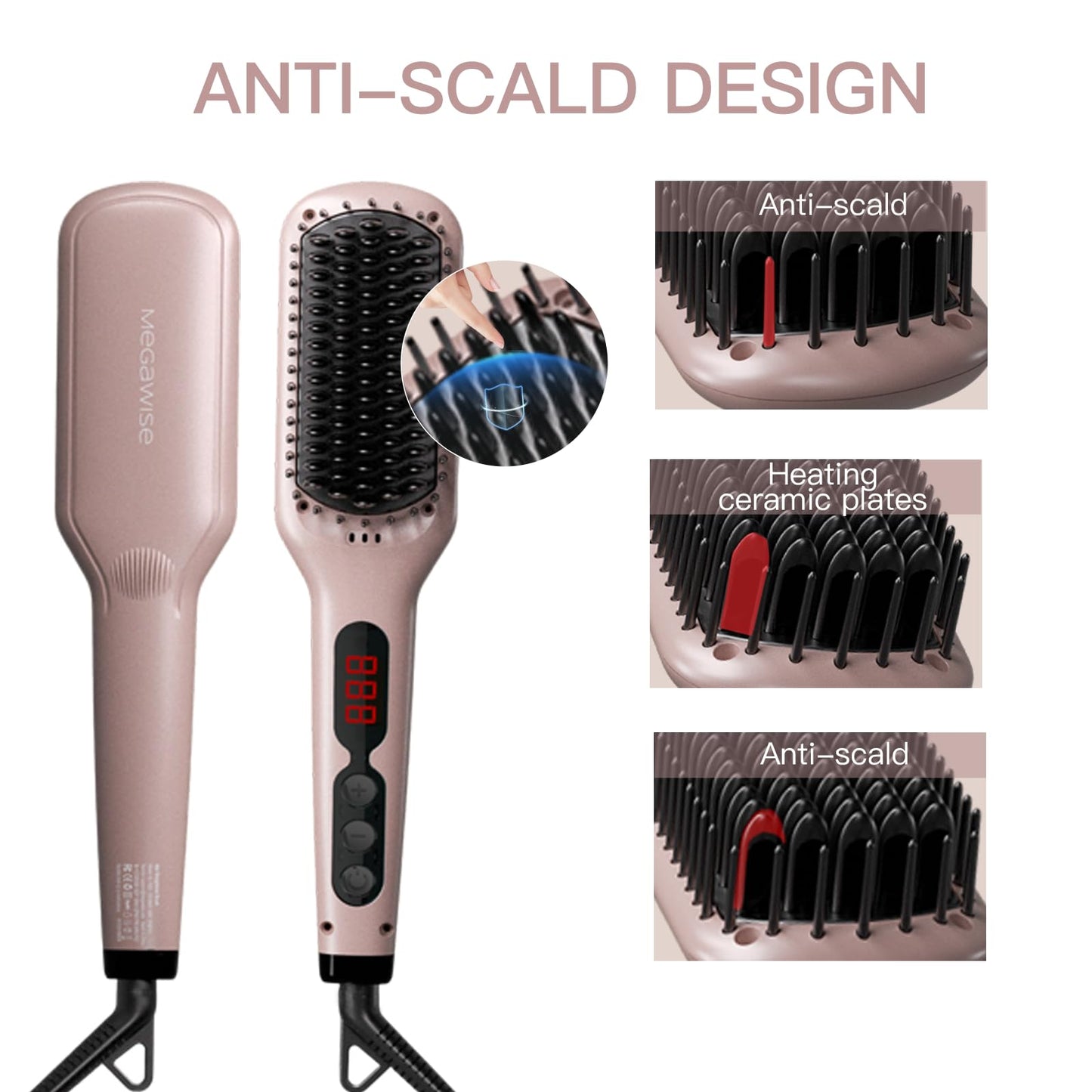 MEGAWISE Pro Ceramic Ionic Hair Straightener Brush for Home Salon | MCH Fast 20s Heating Tech with Auto-Off Safety | Anti-Scald with Universal Dual Beauty & Personal Care MEGAWISE