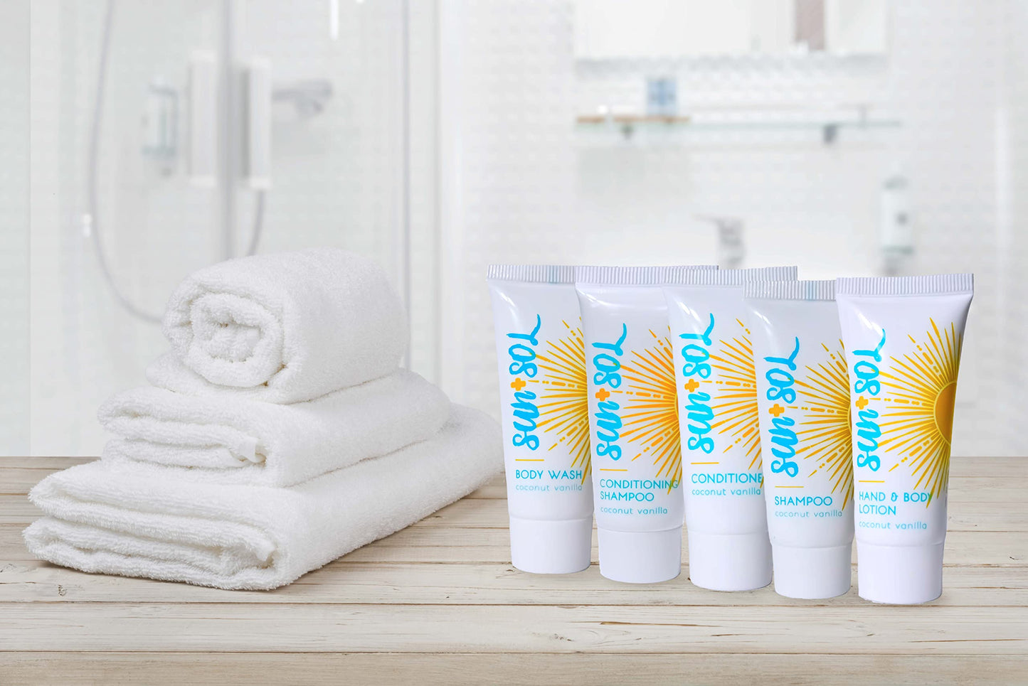World Amenities Sun + Sol Bulk Hydrating Conditioner with Warm Coconut & Vanilla Fragrances, Travel Size Toiletries, Mini Hotel Amenities, 0.7 Oz, 50 Beauty & Personal Care World Amenities