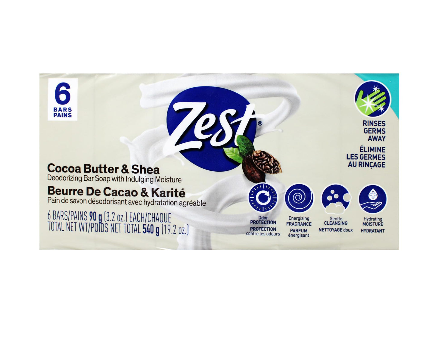 Zest Creamy Cocoa Butter & Shea Soap, 6 Bars, 3.2 Oz. Each, 3.2 Fl Oz Beauty & Personal Care Zest