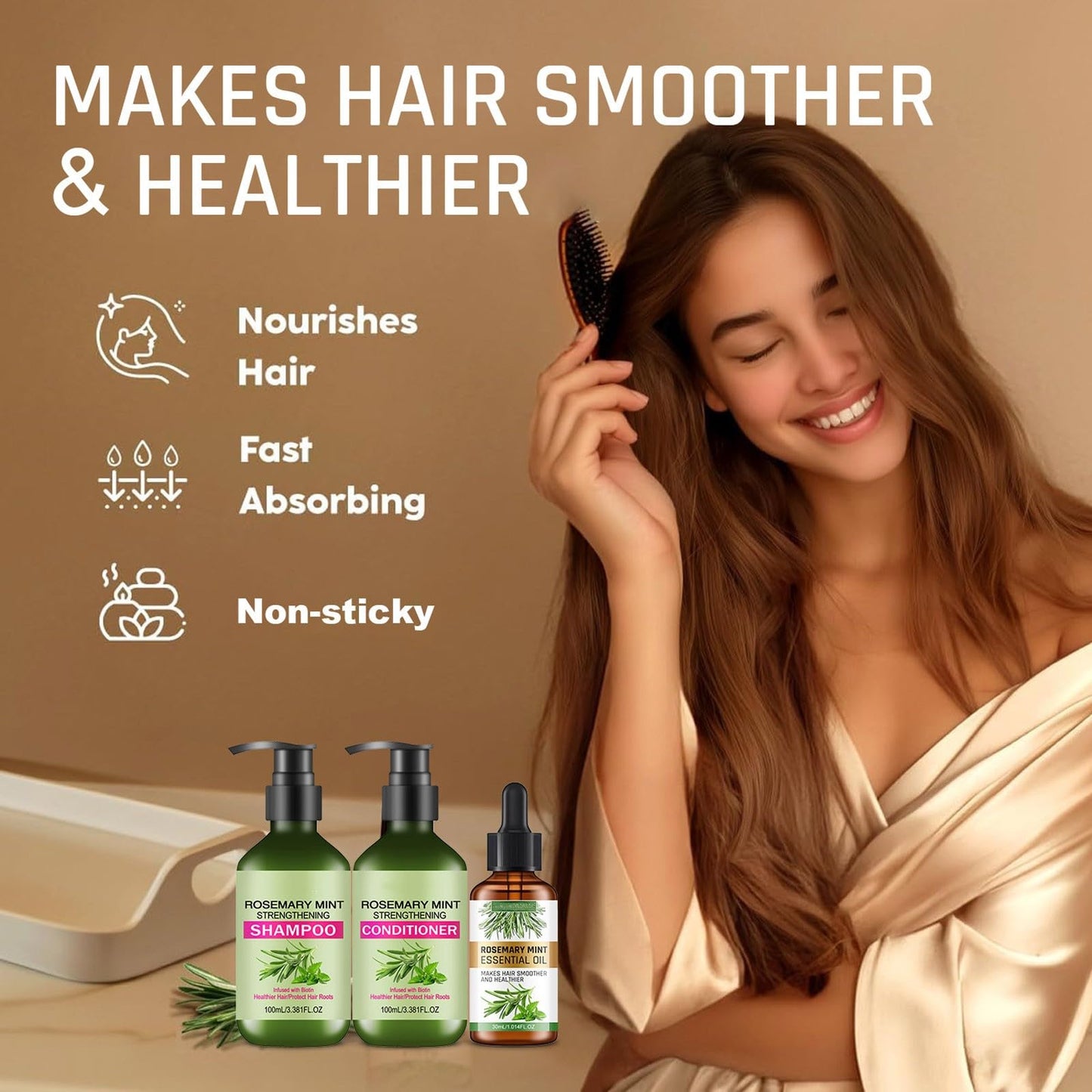 Rosemary Mint Strengthening Shampoo and Conditioner with Hair Oil, Rosemary Hair Treatment Set For Strengthens Hair, Nourish & Smooth for Thin Hair Beauty & Personal Care New Cover
