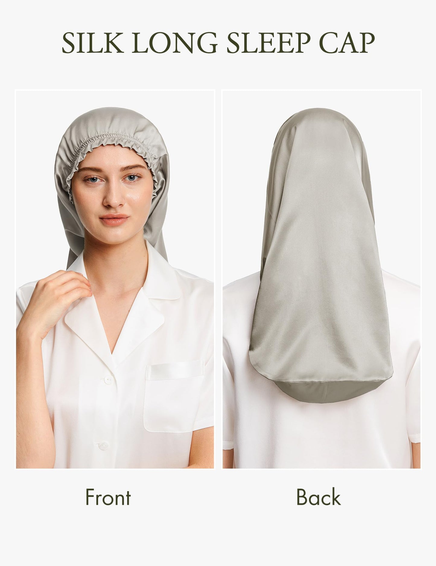 LilySilk Pure Mulberry Silk Long Bonnet for Sleeping - 19MM Silk Hair Cap for Long Curly Hair - Women's Sleep Cap with Elastic Band, Silvergray Beauty and Personal Care LilySilk