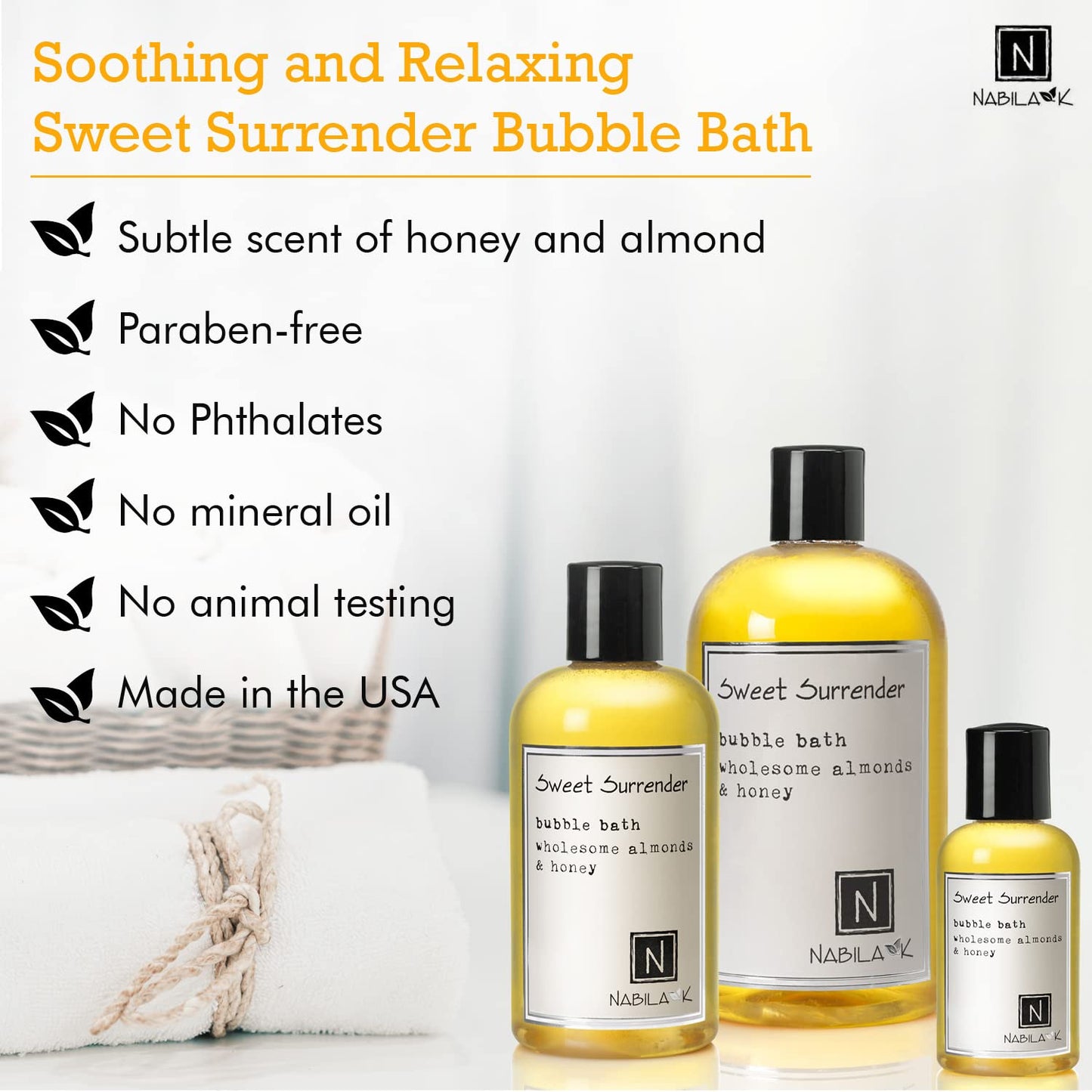 Nabila K Sweet Surrender Travel Size Bubble Bath with Almond & Honey | Natural & Organic, Sulfate-Free, Tear-Free | Aromatherapy Bath Soak Beauty & Personal Care Nabila K