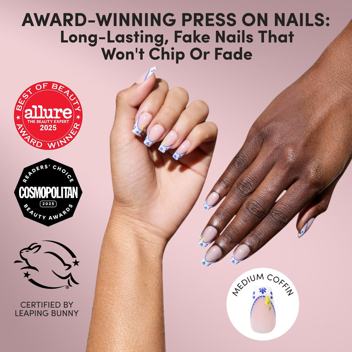 Glamnetic Press On Nails - Medium Coffin Fake Nails with Blue & White French Tips | Salon Quality Vacation Nails | Tuscan Twist | 15 Sizes - 30 Nail Beauty and Personal Care Glamnetic