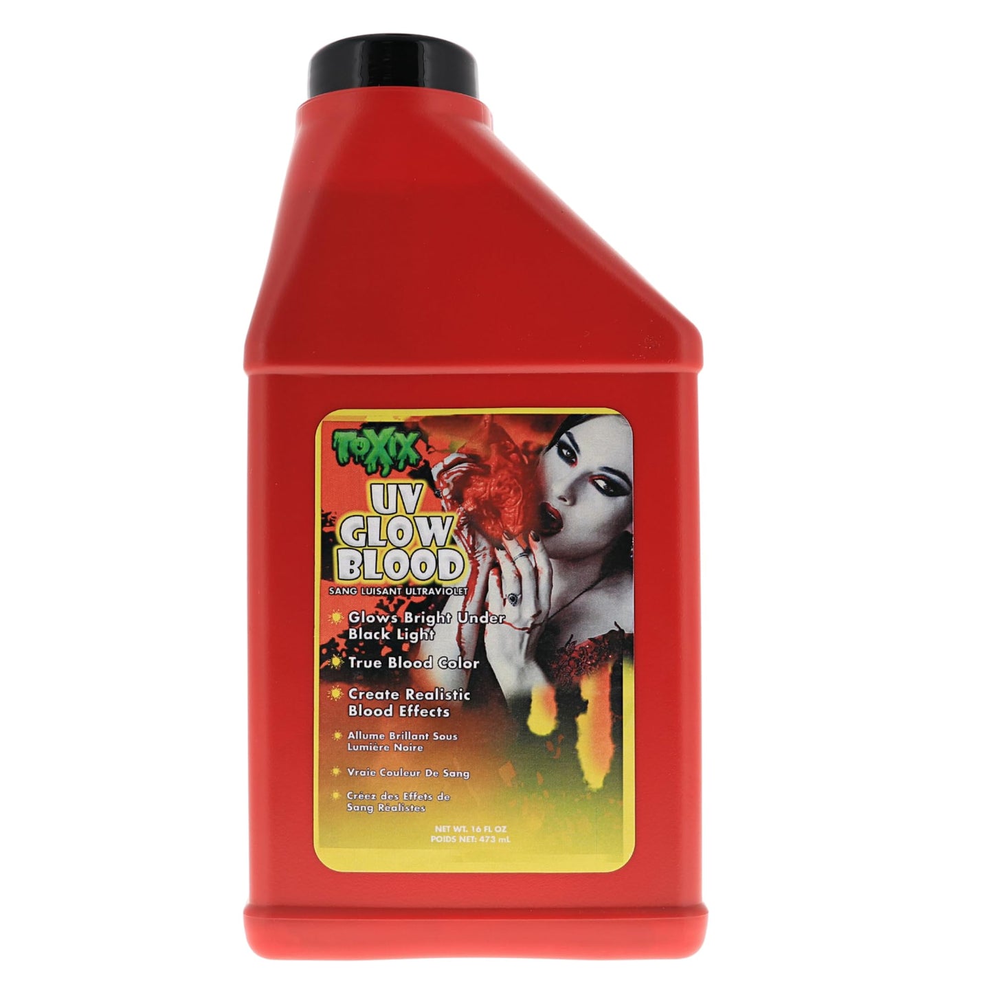 TOXIX UV Fake Blood - 16 fl oz GLOWS Under Blacklight Red Fake Blood for Halloween, SFX Makeup, Cosplay, Safe, Washable, SHAKE WELL BEFORE EACH USE! Beauty & Personal Care TOXIX