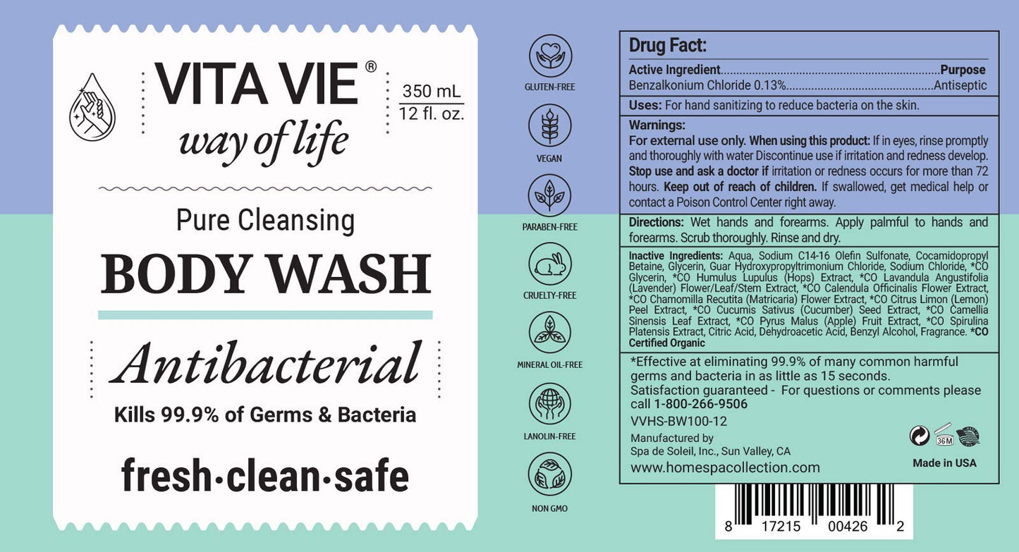 VITA VIE Body Wash, Lemon Scent, Antibacterial Soap for Hands and Forearms With Hazel, Willow Bark Extract, and Tea Tree Oil, Clean Nourishing Beauty & Personal Care VITA VIE