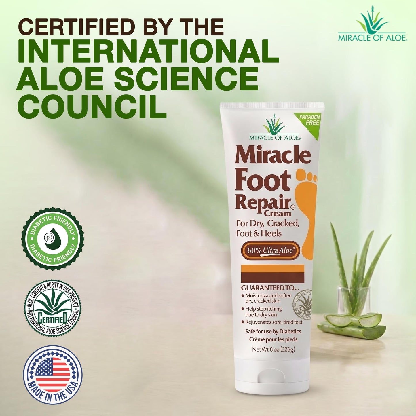 Miracle Foot Repair Cream (8 oz) Repairs Dry Cracked Heels and Feet, 60% Pure UltraAloe Moisturizes, Softens, and Repairs Beauty and Personal Care Miracle of Aloe