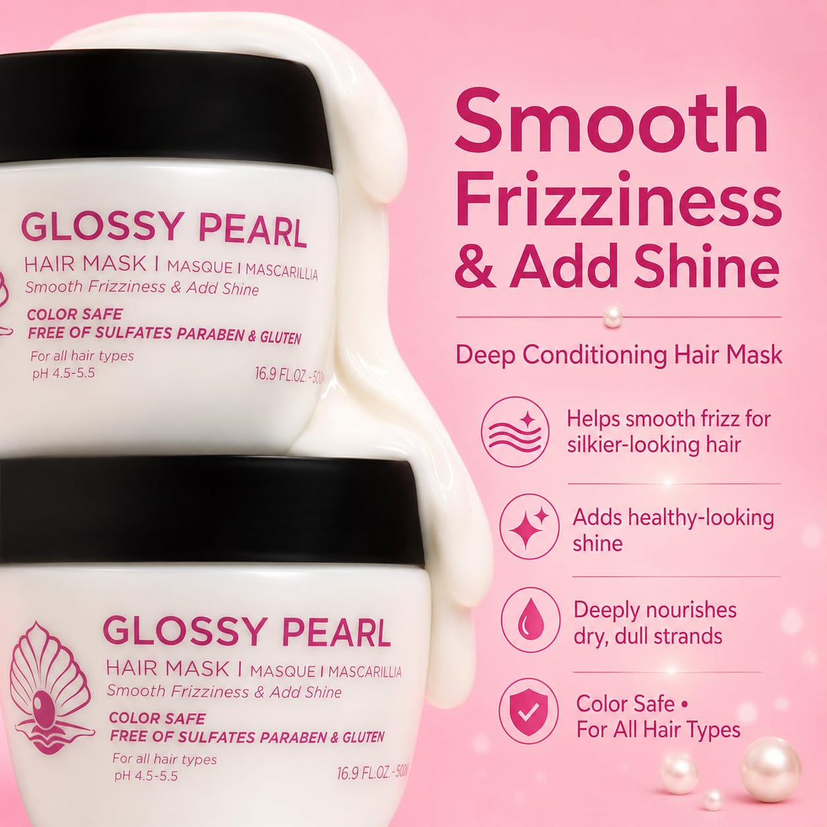 Luseta Glossy Pearl Hair Mask for Dull Hair, Adds Shine 16.9 Oz