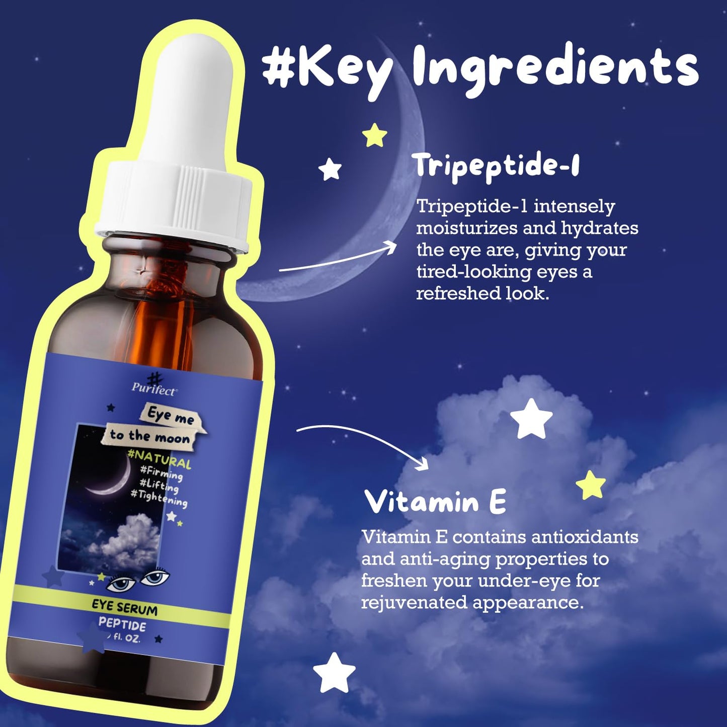 Purifect Eye Me to the Moon Serum for Women & Men - Peptide Under Eye Serum Treatment with Vitamin E, Anti Aging Support, Firming & Lifting Beauty & Personal Care Purifect by Symphony Beauty