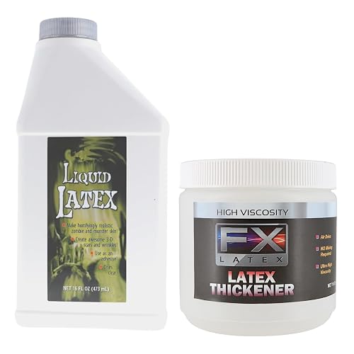 Liquid Latex and Latex Thickener Kit - Professional Grade for SFX, Cosplay, Mold Making, Face & Body Art - Dries Fast, Flexible Finish - 16 fl oz Beauty & Personal Care Liquid Latex Fashions