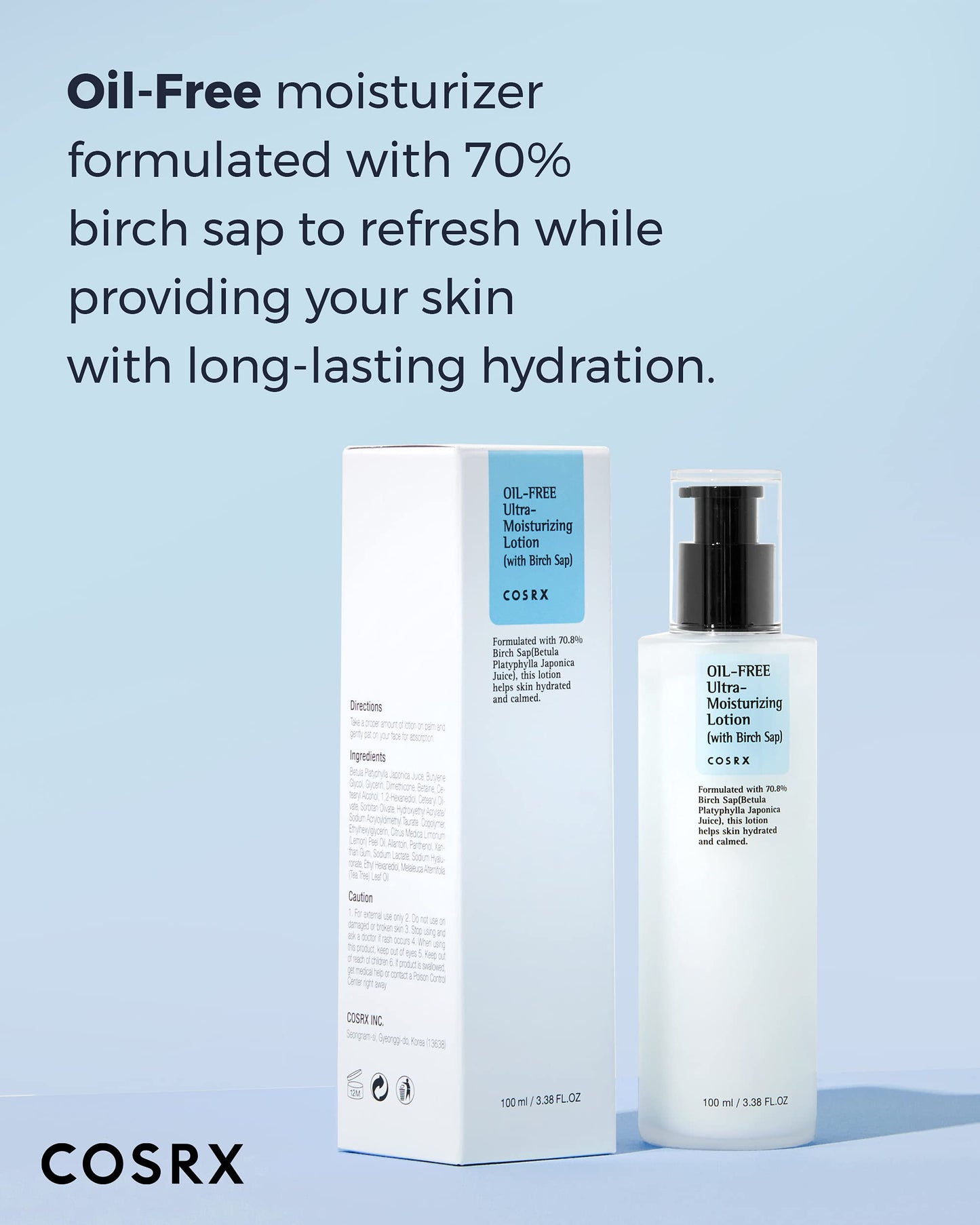 COSRX Oil Free Lotion with Birch Sap, Daily Acne Facial Moisturizer, Hydrating Moisturizer for All Skin Types, Korean Skin Care, Paraben free Beauty & Personal Care COSRX