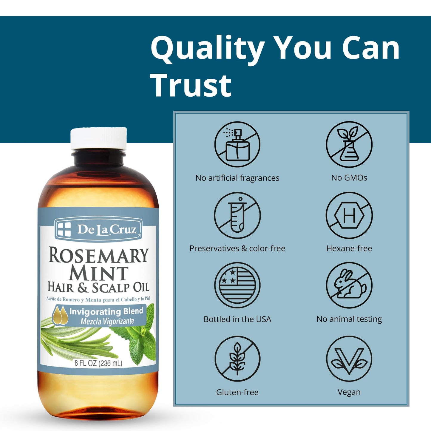 De La Cruz Rosemary Mint Oil Blend for Hair & Scalp - Revitalizing Formula with Castor, Avocado and Olive Oils- Naturally Moisturizing - 8 FL OZ Beauty & Personal Care De La Cruz