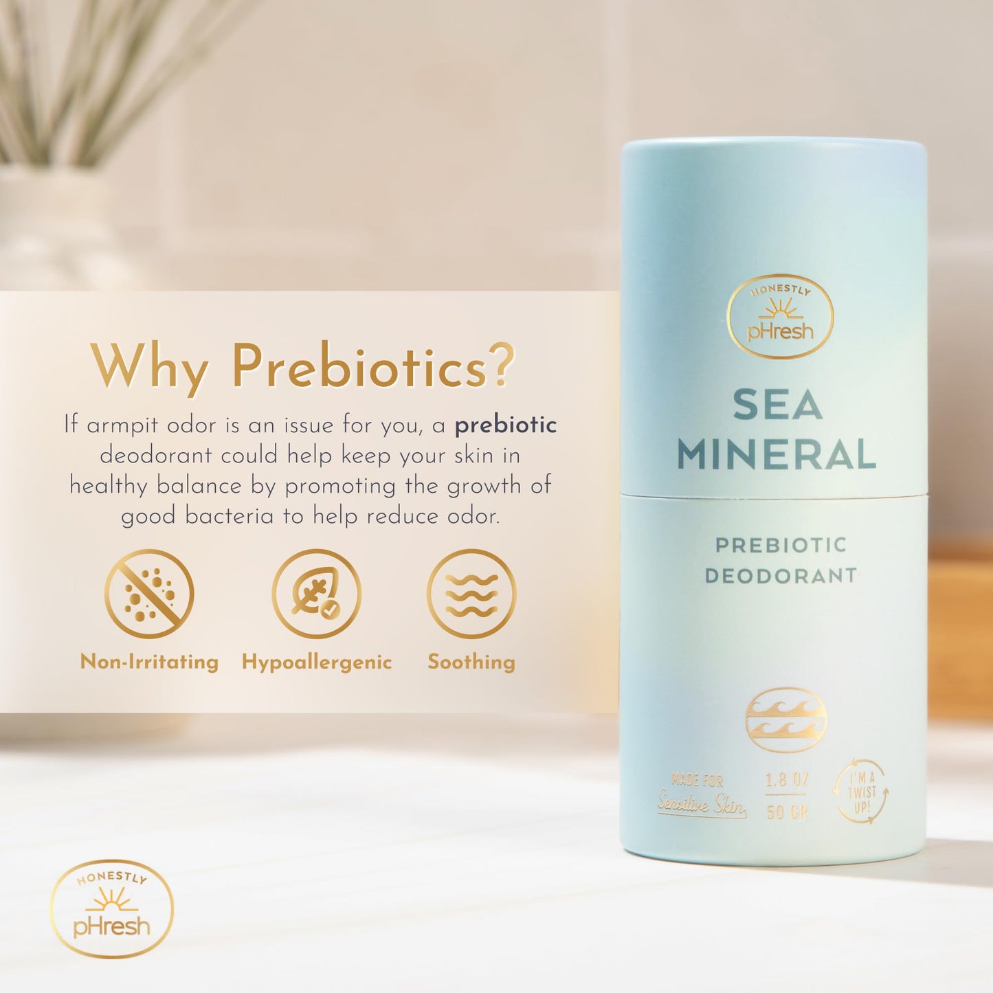 Honestly pHresh Twist-Up Deodorant - Baking Soda-Free, Prebiotic Formula - Aluminum-Free, Non-Irritating Deodorant Stick - All-Natural, Whole-Body Beauty and Personal Care Honestly pHresh
