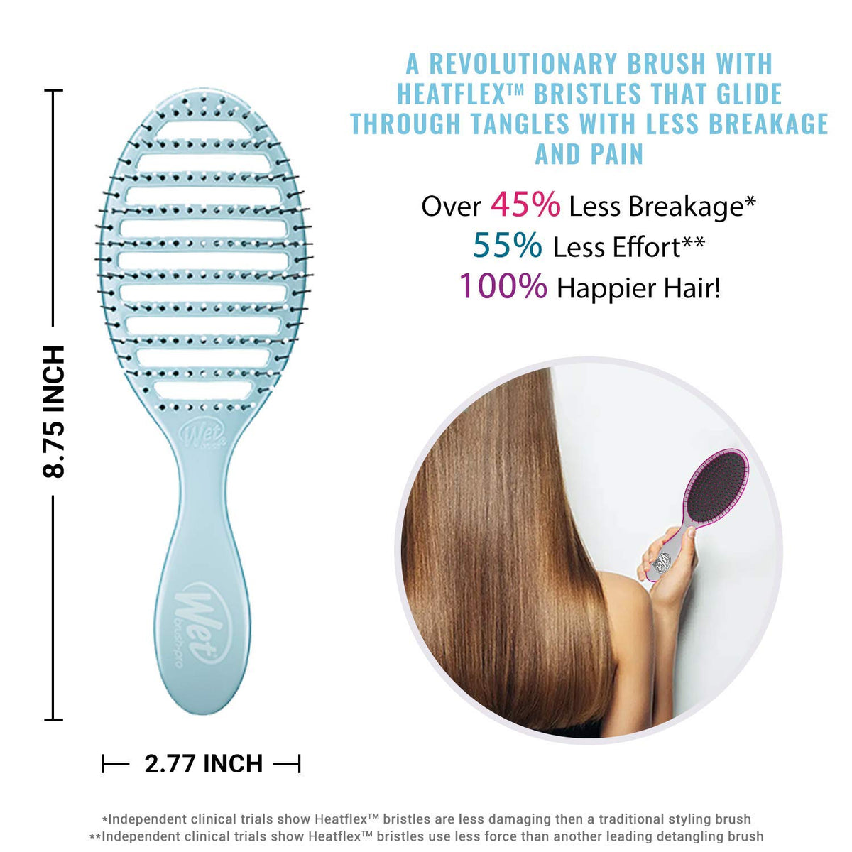 Wet Brush Speed Dry Hair Brush - Blue (Osmosis) - Vented Design and Ultra Soft HeatFlex Bristles Are Blow Dry Safe With Ergonomic Handle Manages