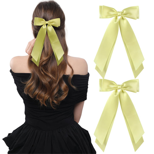 LuSeren 2 PCS Double Layer Hair Bows Yellow Hair Ribbon Clips Ponytail Holder Accessories for Women Girls Toddlers Teens Kids Beauty and Personal Care LuSeren Default Title