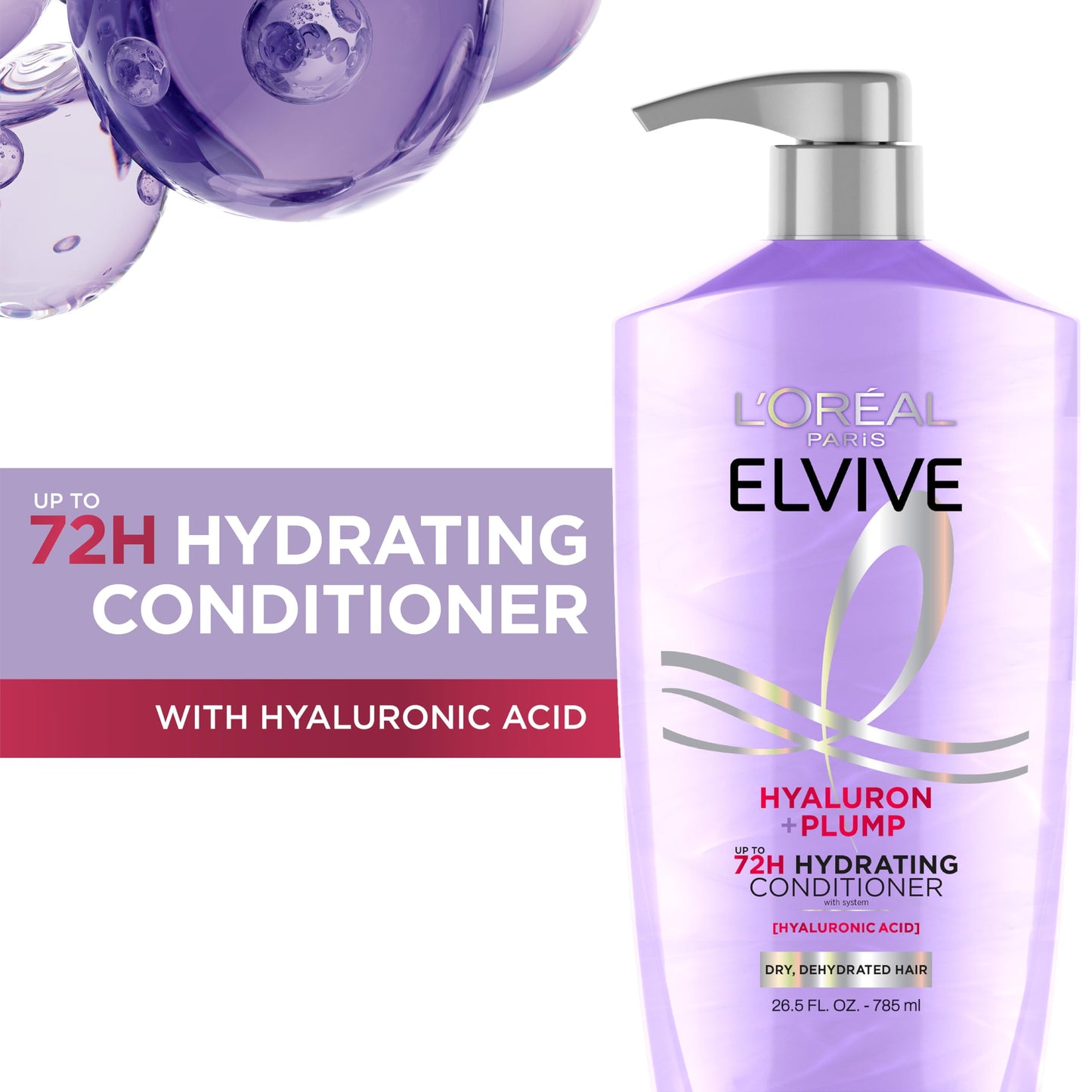 L'Oreal Paris Elvive Hyaluron Plump Hydrating Conditioner for Dehydrated, Dry Hair Infused with Hyaluronic Acid Care Complex, Paraben-Free, 26.5 Fl Oz Beauty & Personal Care L'Oreal Paris