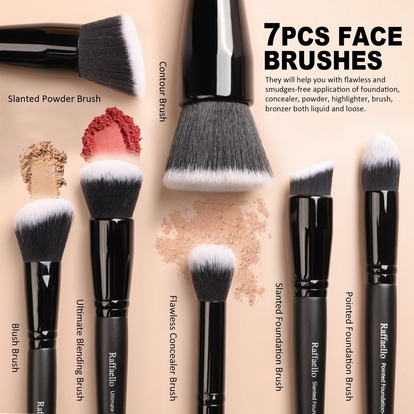 Raffaello Makeup Brushes 15Pcs Makeup Brush Set Premium Synthetic Powder Foundation Contour Blush Concealer Eye Shadow Blending Liner Make Up Brush Beauty & Personal Care Raffaello