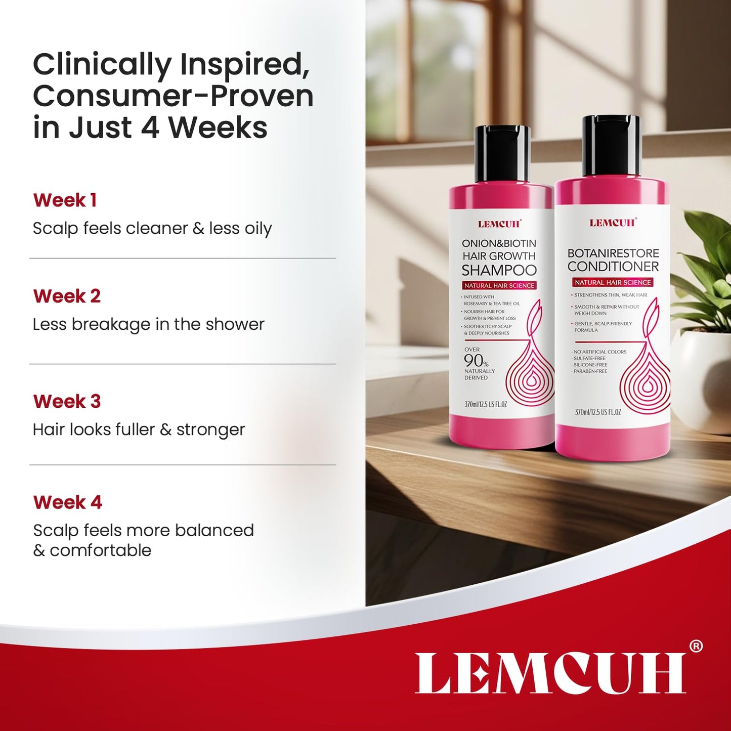 Onion Shampoo and Conditioner For Hair Growth - Onion Hydrosol Shampoo Duo With Biotin, Rosemary For Thinning and Healthier Thicker hair - Paraben Beauty & Personal Care Lemcuh