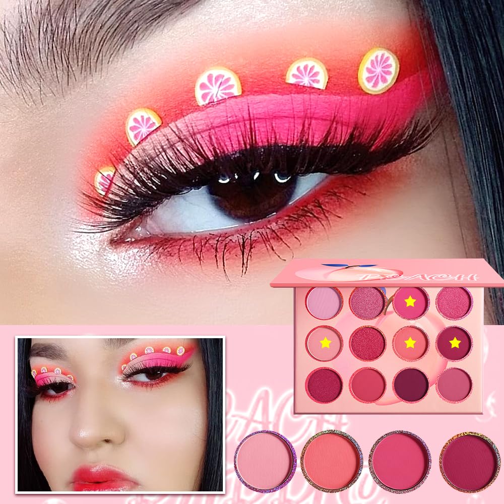 Pink Eyeshadow Palette,12 Colors Peach Matte & Shimmer Highly Pigmented Pink Mini Makeup Eyeshadow Pallet, Warm Natural Blendable Long Lasting Beauty & Personal Care BEUSELF