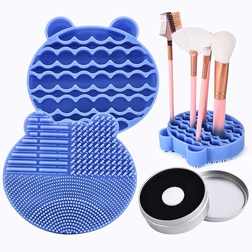 Silicon Makeup Brush Cleaner Mat with Brush Drying manual Make up brush cleaner cleanser machine Cosmetic Brush Cleaning Pad+Makeup Brush Dry Cleaned Beauty & Personal Care Bird&Fish