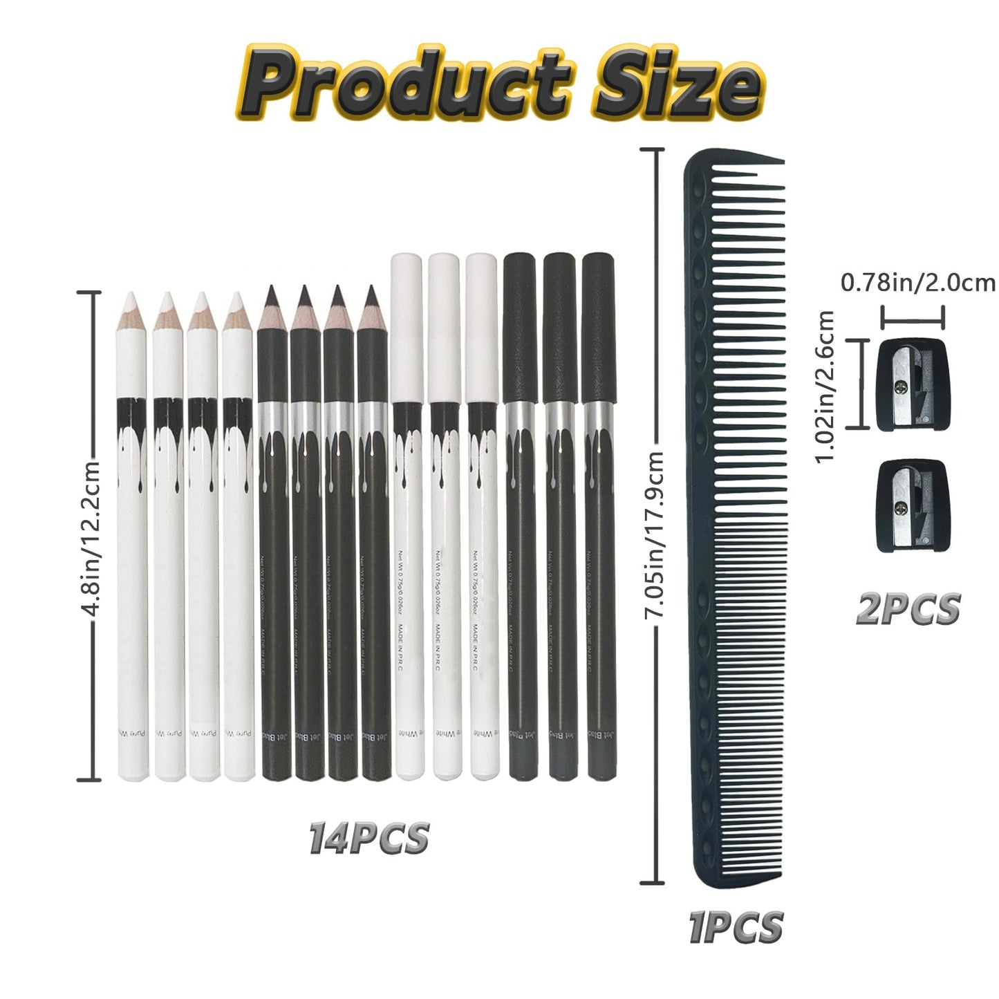 HAIOLORPRO 14PCS Barber Pencil for lineup, White Black Magic Hairline Pencil, Beard Shaping Guide Pen with 2 Sharpeners and 1 Styling Comb, Barber Beauty and Personal Care HAIOLORPRO