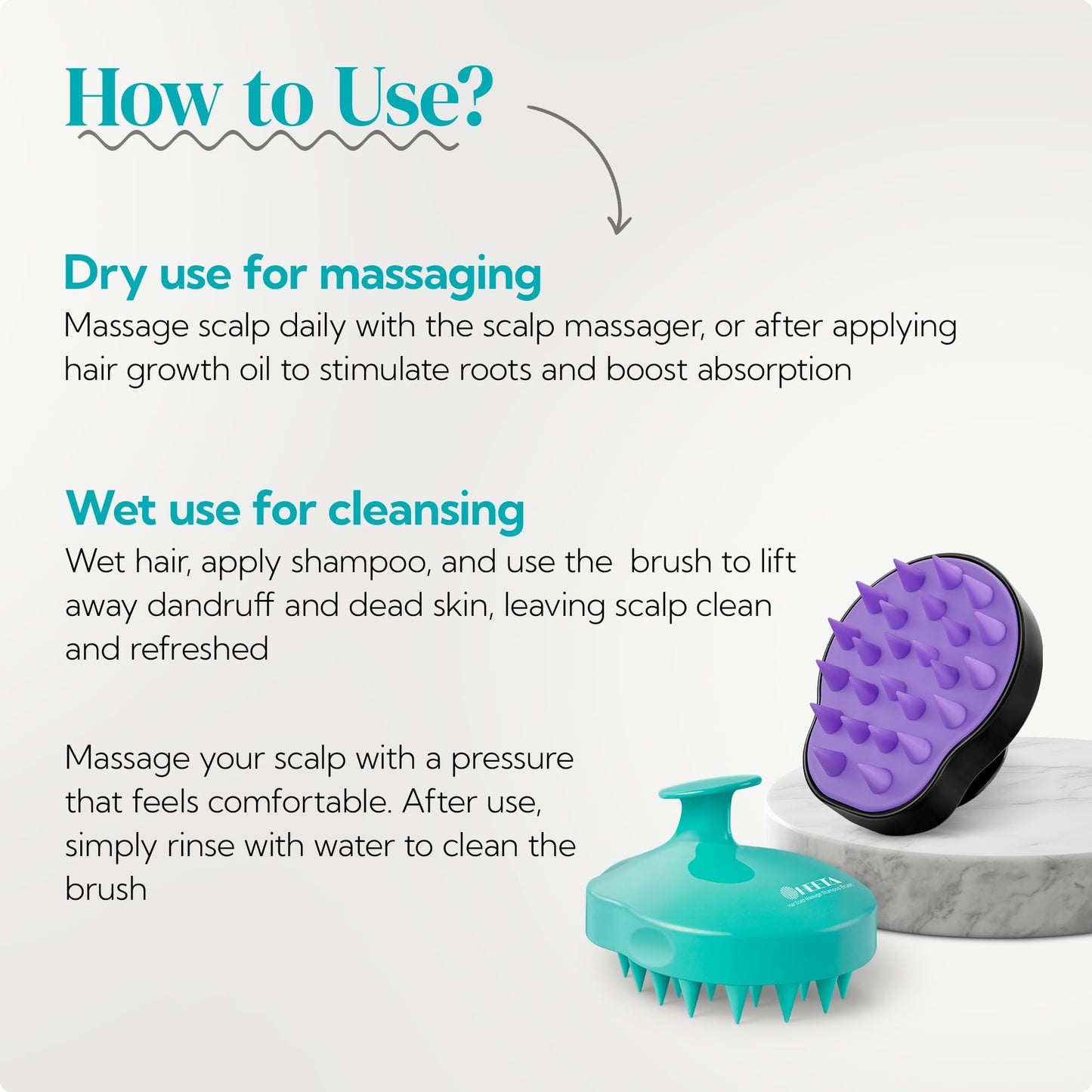HEETA Hair Scalp Massager Shampoo Brush 2 Pack, Soft Silicone Bristles to Remove Dandruff, Waterproof Hair Scrubber for Both Wet Dry Use, Suitable Beauty & Personal Care HEETA