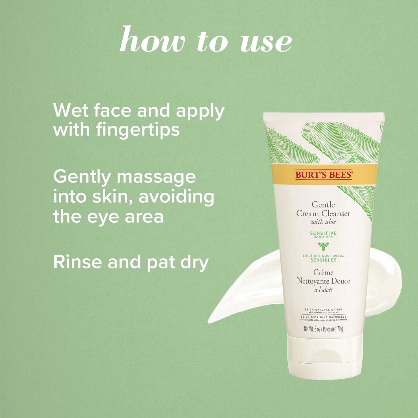 Burt's Bees Gentle Cream Cleanser with Aloe for Sensitive Skin, 98.9% Natural Origin, 6 Ounces Beauty & Personal Care Burt's Bees