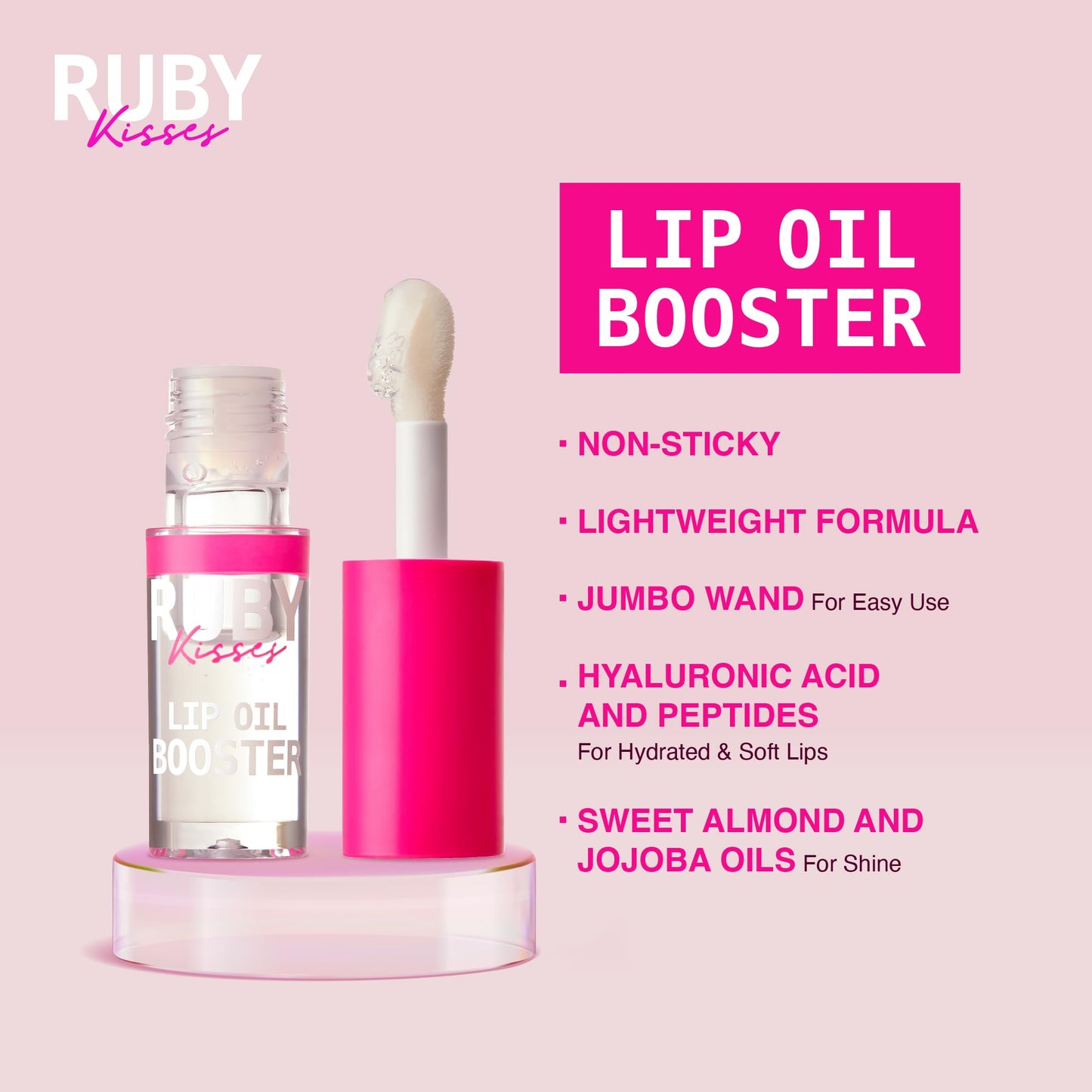 Ruby Kisses Lip Oil Booster, Hydrating Lip Gloss with Nourishing Natural Oil Blend, Jumbo Wand for Easy Application, Non-Sticky Formula (Clear) Beauty & Personal Care Ruby Kisses