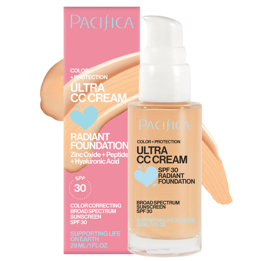 Pacifica Ultra CC Cream Radiant Foundation SPF 17 (Natural Medium) - Medium-Coverage Tinted Moisturizer + Mineral Sunscreen, Dewy Finish, 1 fl oz