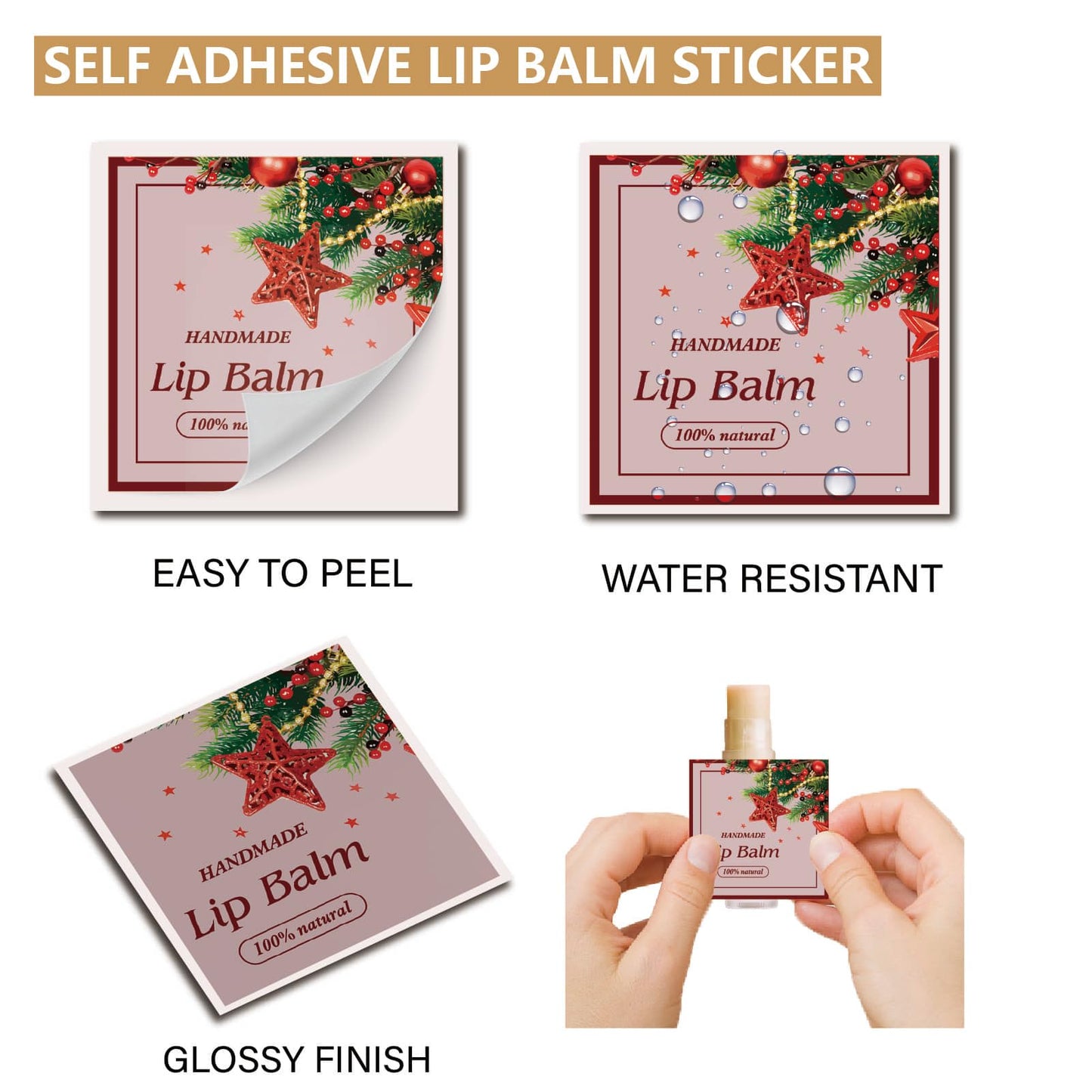 CRASPIRE 80Pcs 8 Styles Christmas Lip Balm Sticker Red Flower Wreath Homemade Skincare Products Self-Adhesive Waterproof Lip Balm Labels Stickers Beauty and Personal Care CRASPIRE