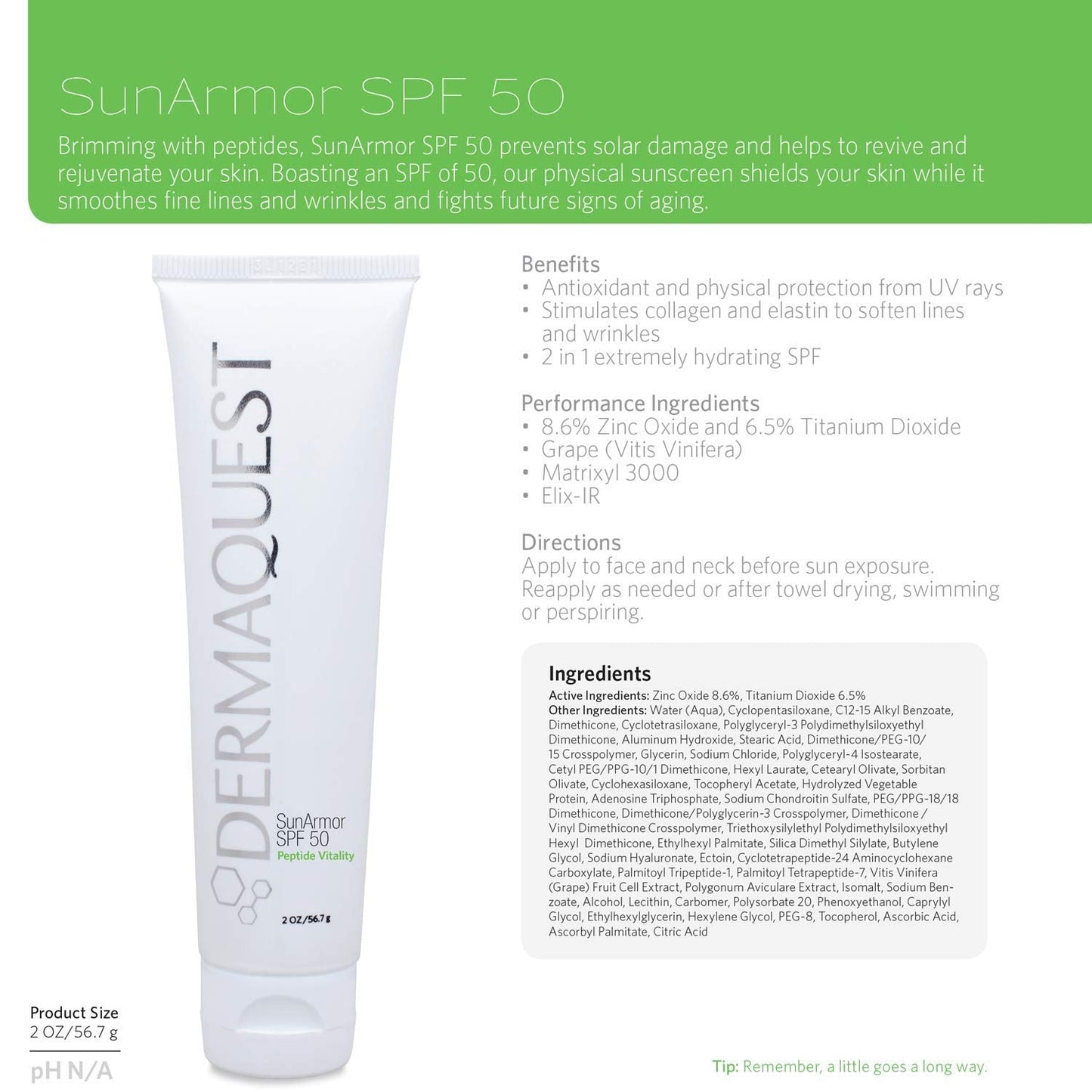 DermaQuest Peptide Vitality SunArmor Sunscreen SPF 50 - Anti Aging Titanium Dioxide & Zinc Oxide Sunscreen Moisturizer Lotion for Dry Skin Types Beauty & Personal Care DermaQuest