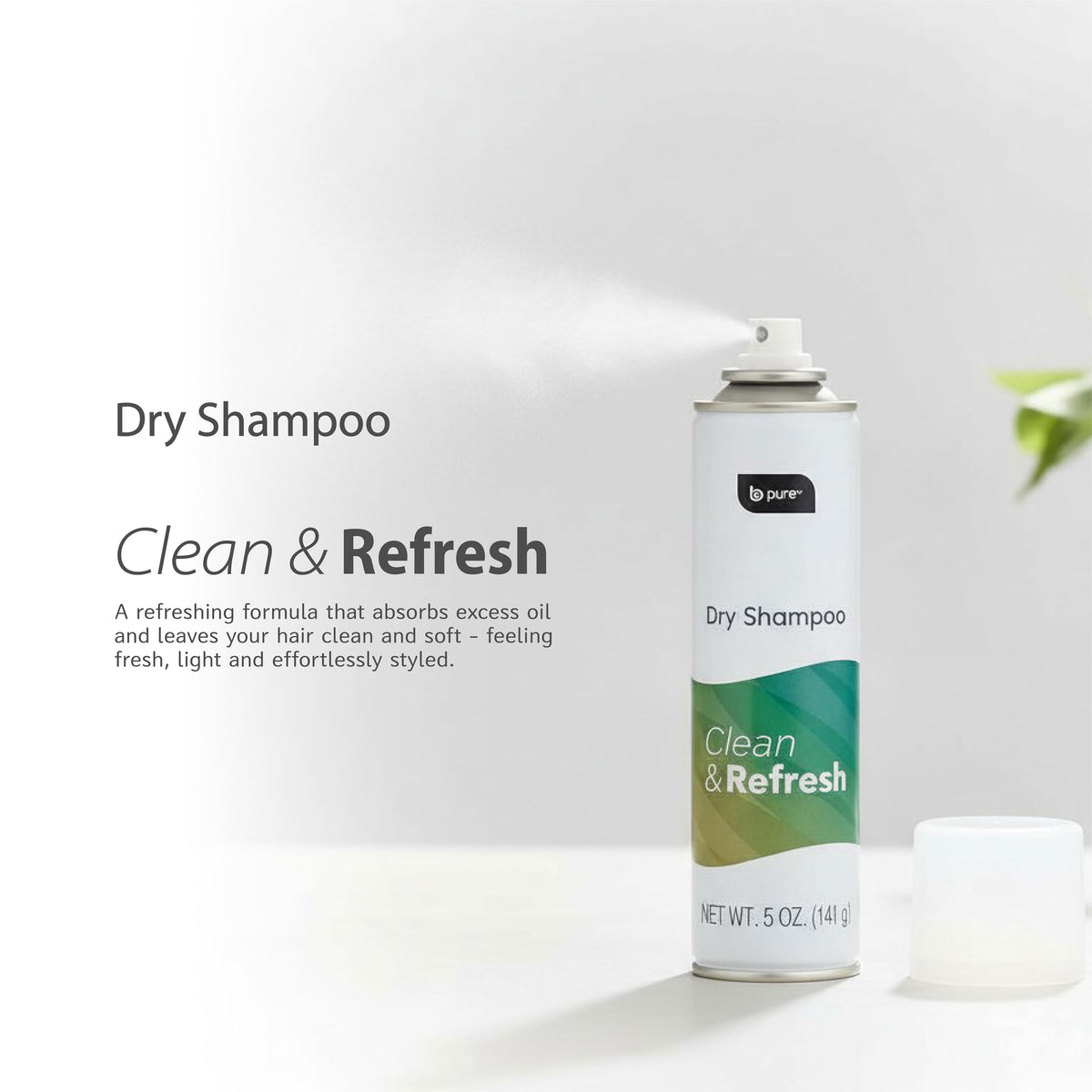 b.pure Dry Shampoo, Clean and Refresh, Absorbs Oil to Clean Hair Without Washing, 5 oz, 4-Pack