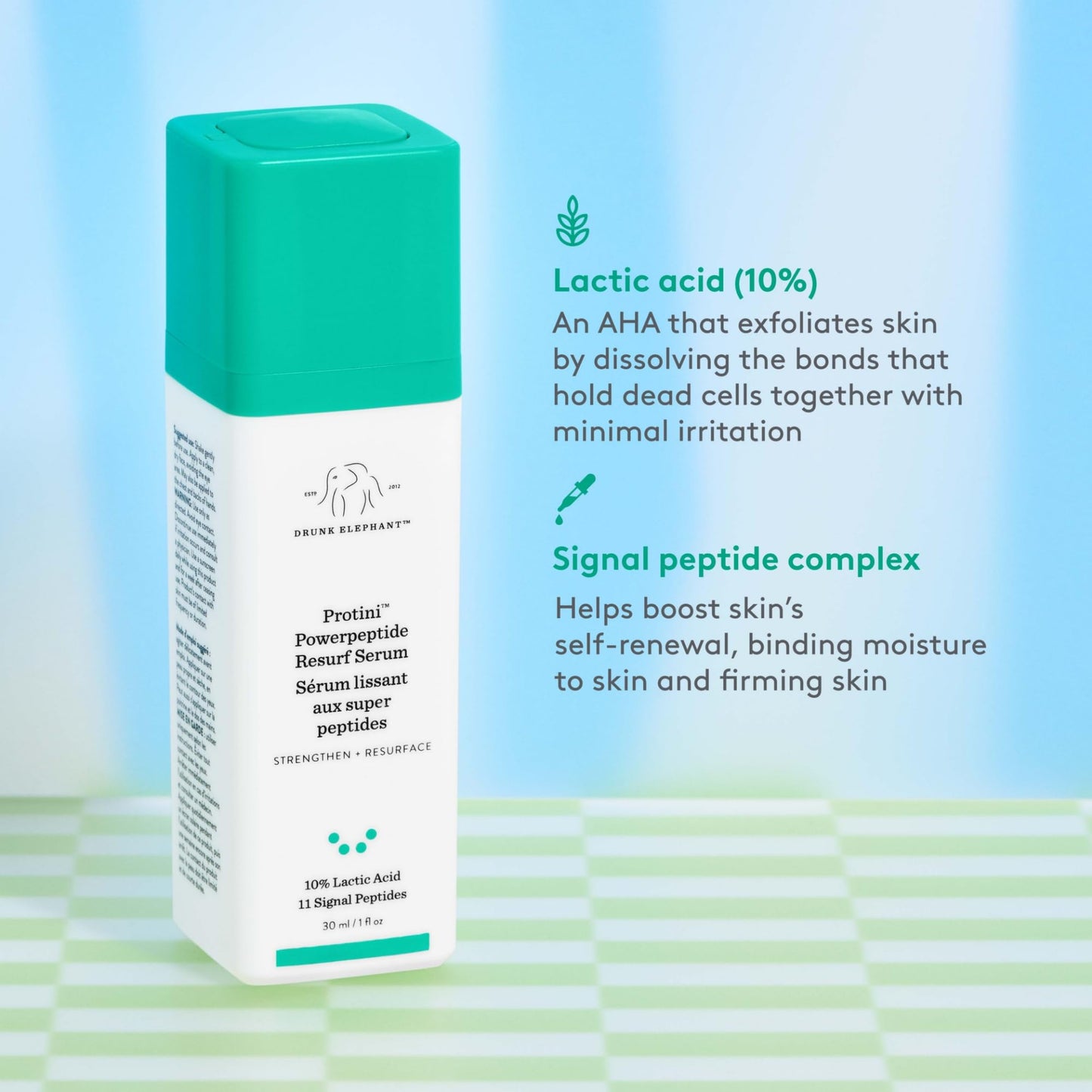 Drunk Elephant Protini Powerpeptide Resurf Serum - 30 ml/1 fl oz - Exfoliating Lactic Acid AHA Serum - Clean Clinical Skincare - Cruelty-Free - Free Beauty & Personal Care Drunk Elephant