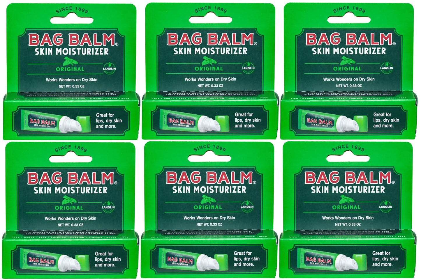 Bag Balm Original On-the-Go Lip Balm Tubes for Chapped Lips, Dry Hands, Skin Irritations and More - 0.33oz, 6 Pack Beauty & Personal Care Bag Balm