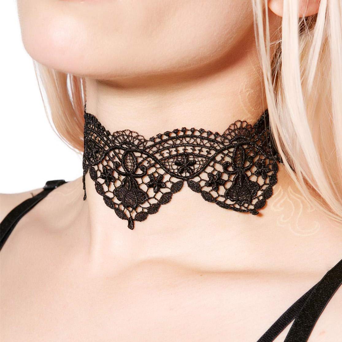 DoubleNine Lace Choker Collar Black Retro Gothic Hollow Tattoo Necklace Handmade Victorian Wedding Accessories for Women Girls Beauty & Personal Care Doubnine