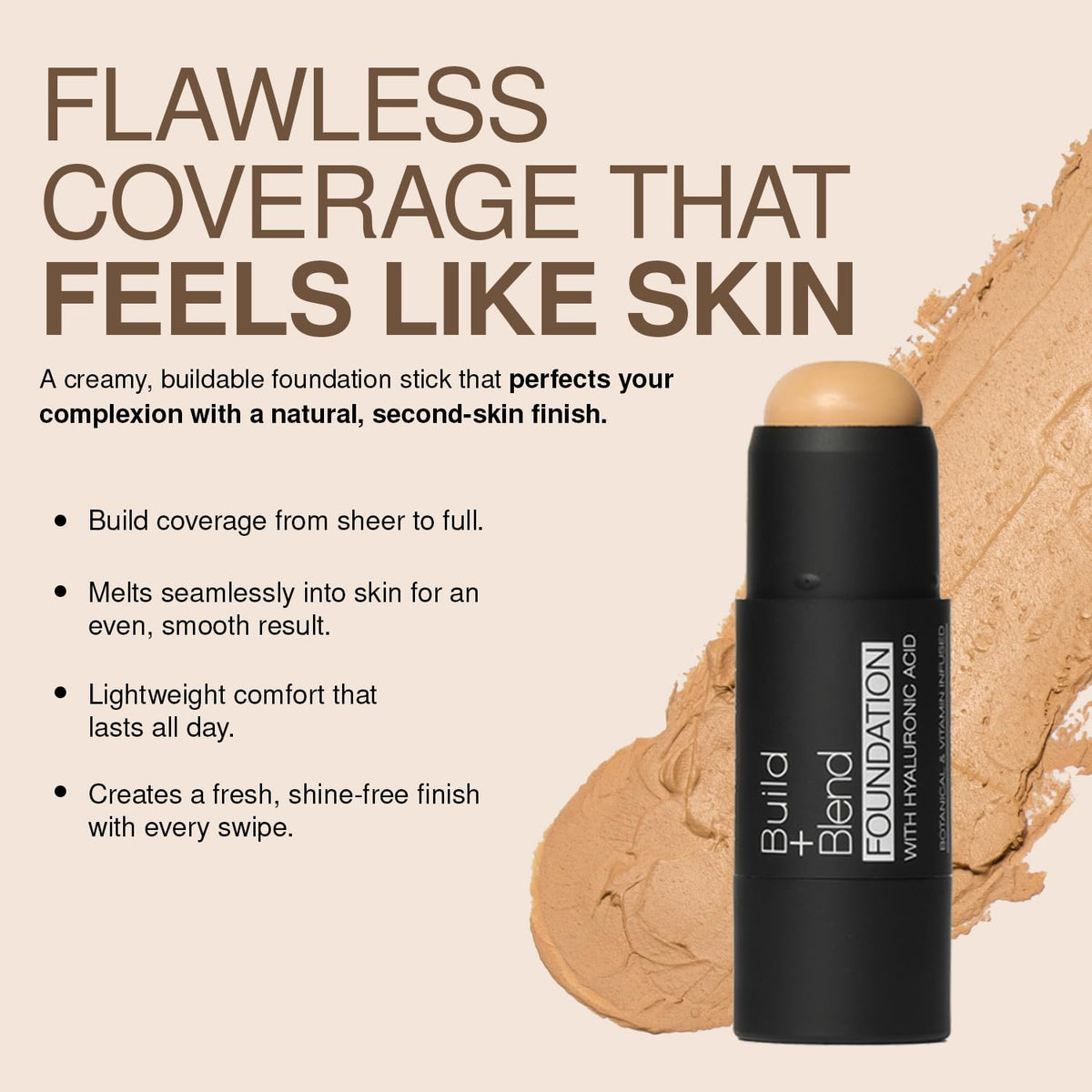 Palladio BUILD & BLEND Foundation Stick, Medium Coverage Buildable Contour Stick for Face, Ultra Blendable Creamy Formula for a Natural Shine Free Beauty & Personal Care Palladio
