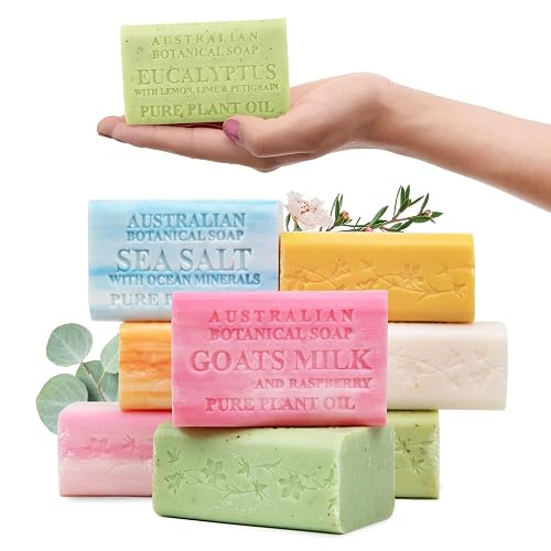 Australian Botanical Soap Variety Pack, 6.6 oz Bars - Goat Milk, Eucalyptus, Manuka Honey, Sea Salt, Pink Lychee, Lemongrass, Raspberry, Valencia Beauty & Personal Care Australian Botanical Soap