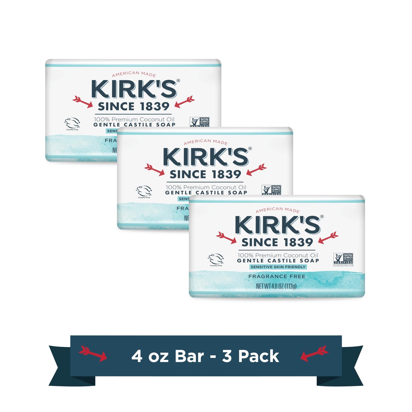 Kirk's Fragrance Free Castile Bar Soap (Pack of 3) Beauty & Personal Care Kirk's