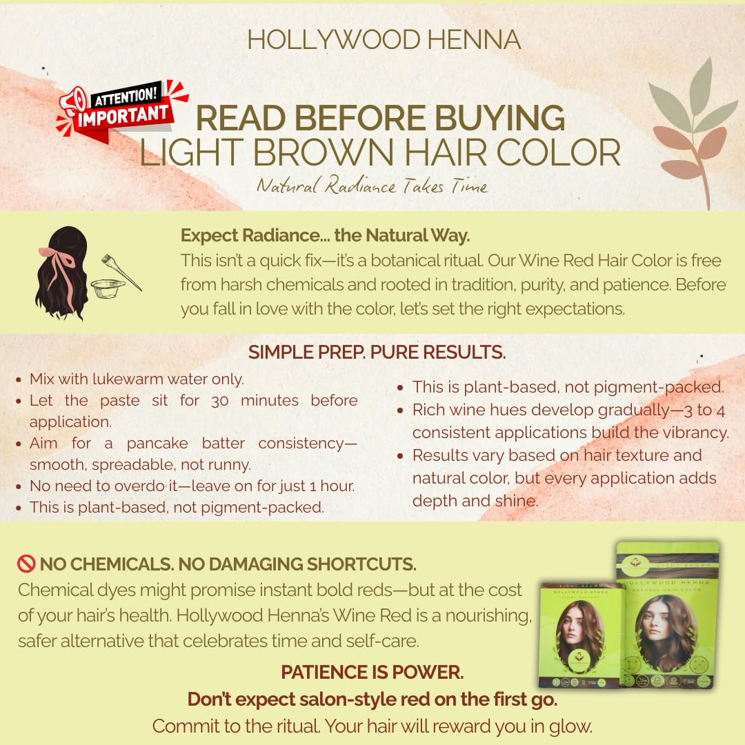 Hollywood Henna Hair Color Kit (Light Brown) Organic Color Hair Beard Dye (Pack of 1-100g) Henna Based Hair Colors with Pure Herbs Free Chemicals Long Beauty & Personal Care Hollywood Henna