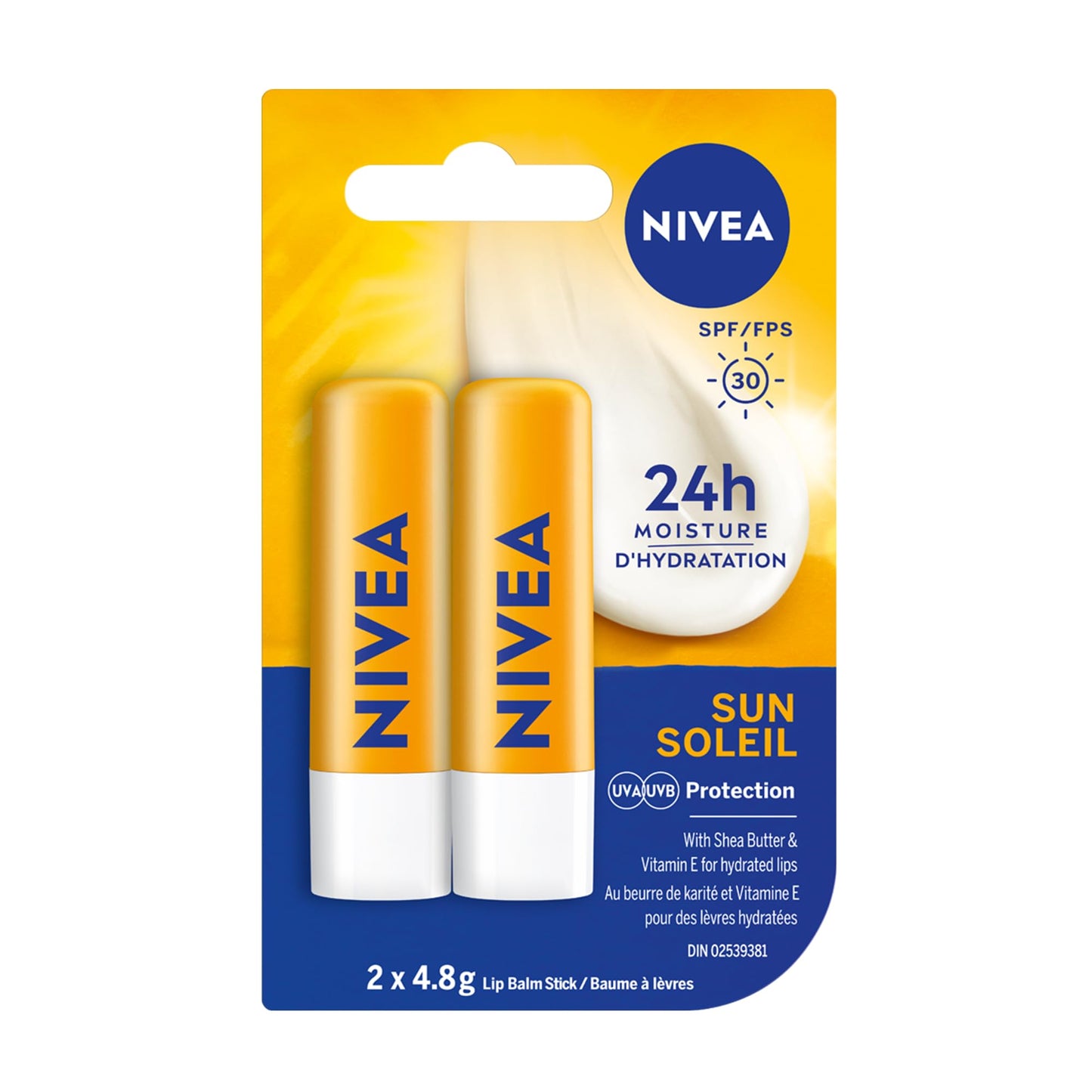 NIVEA Sun Caring Lip Balm Sticks with SPF 30, Duo Pack (2 x 4.8 g)(Imported from Canada) Beauty & Personal Care NIVEA