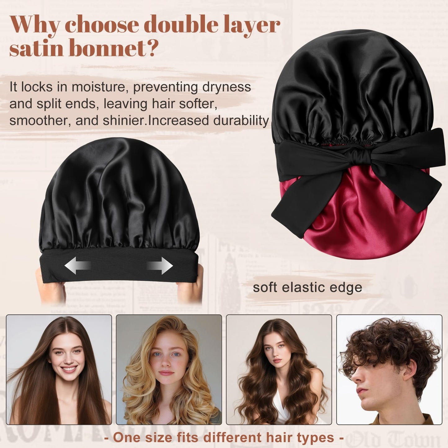 Satin Bonnet Silk Bonnet for Sleeping Silk Sleep Cap Double Layer Hair Bonnet with Elastic Tie Band for Curly Hair Night Cap Beauty and Personal Care CHLINS